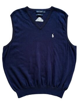 Polo Golf Ralph Lauren Sweater Vest Mens XL Blue Knit 100% Cotton V Neck Preppy